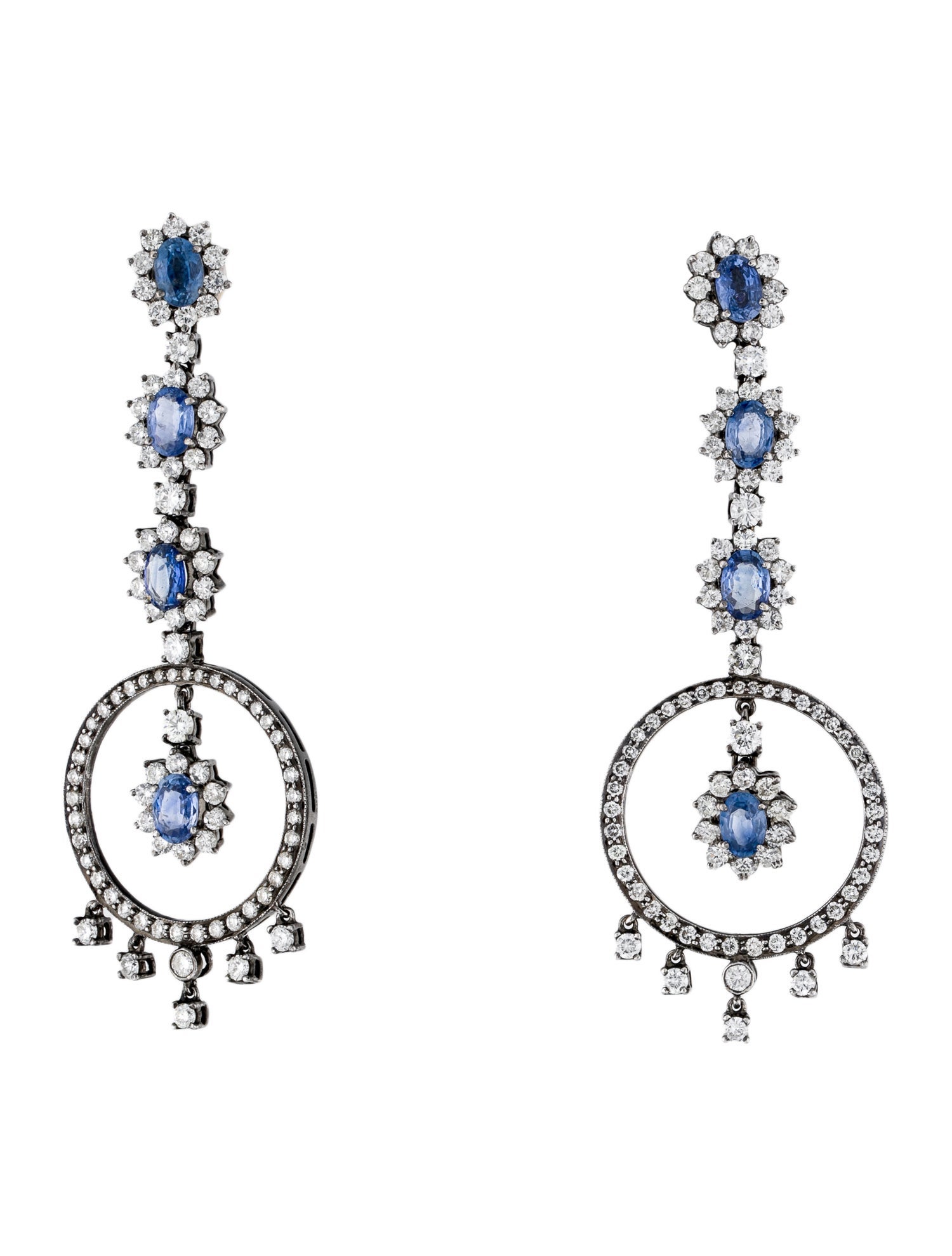 Emsaru 18K 4.24ctw Sapphire & Diamond Drop Earrings