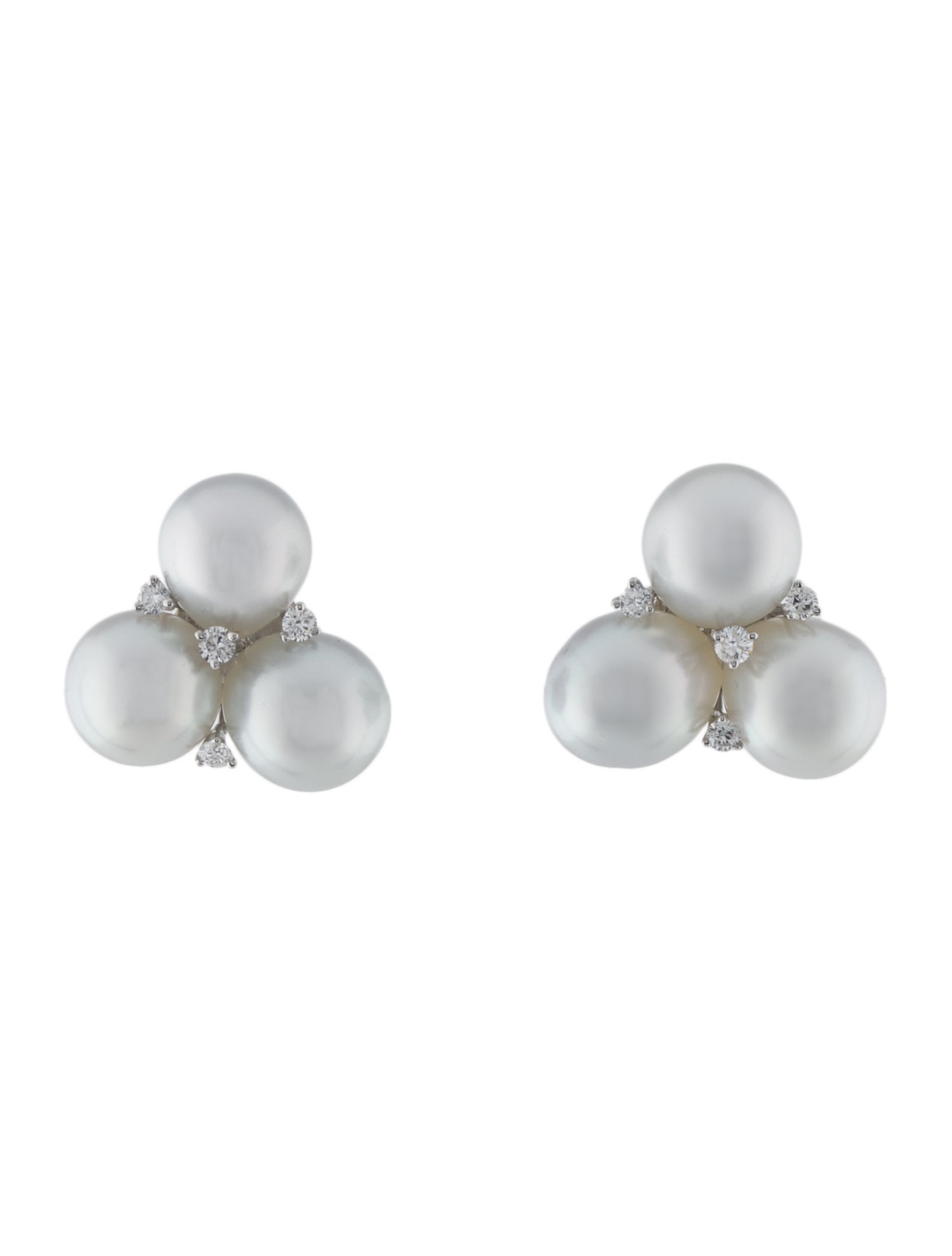 Emsaru 18K Pearl & Diamond Cluster Stud Earrings