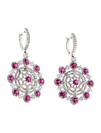 Emsaru 18K 4.16ctw Ruby & Diamond Drop Earrings