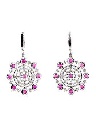 Emsaru 18K 4.16ctw Ruby & Diamond Drop Earrings