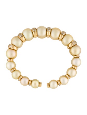 Emsaru 18K Pearl & 1.84ctw Diamond Cuff Bracelet