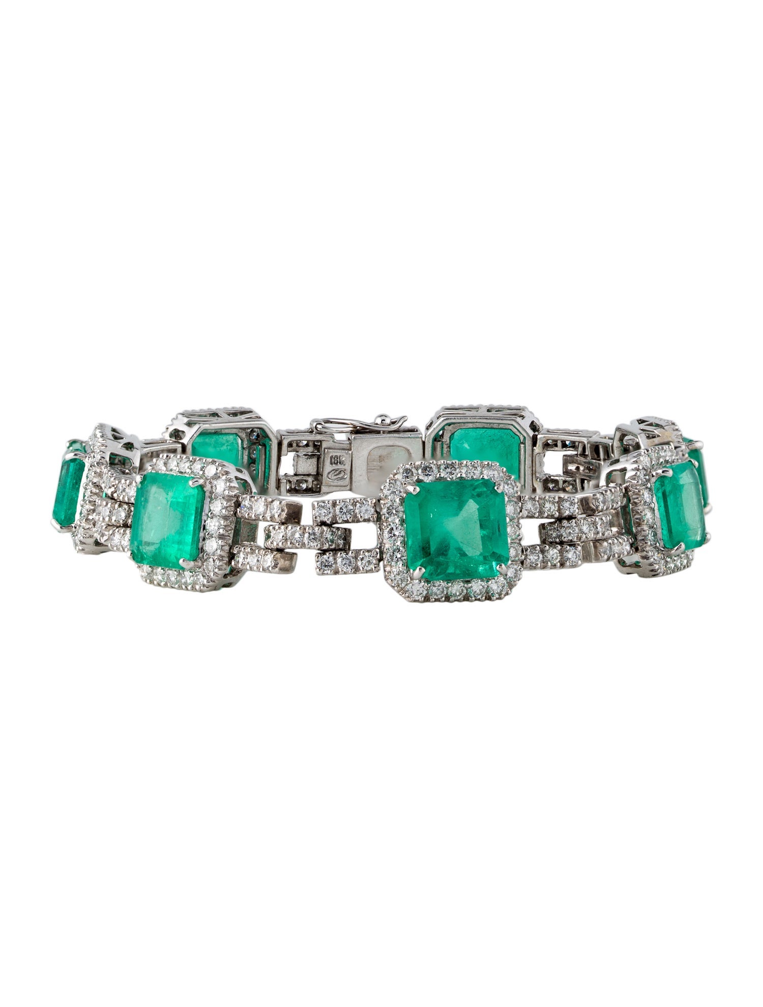 Emsaru 18K 23.36ctw Emerald & Diamond Link Bracelet