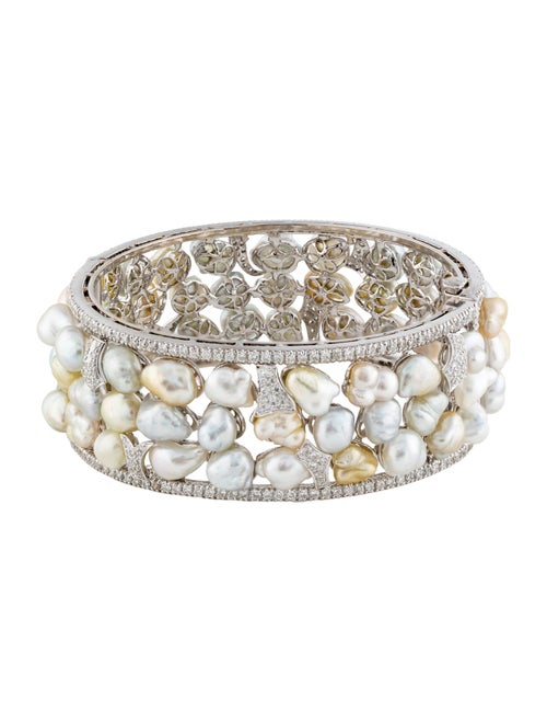 Emsaru 18K Pearl & Diamond Hinged Bangle Bracelet