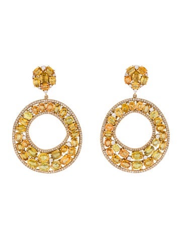 Emsaru Drop 18K 34.47ctw Sapphire & Diamond Earrings