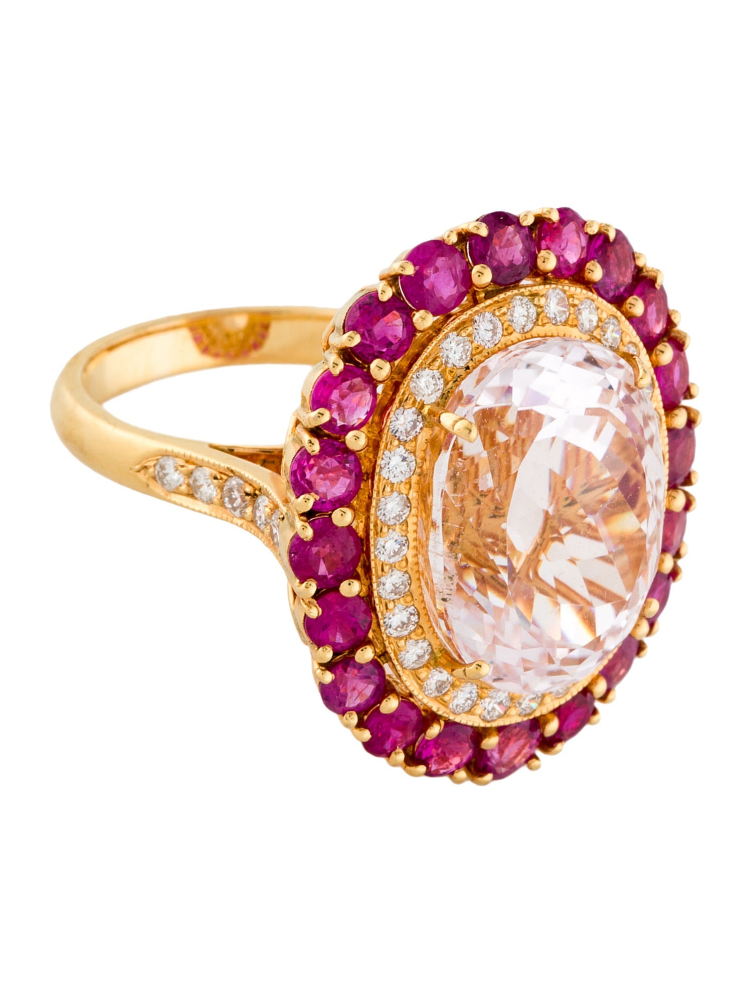 Emsaru 18K 13.18ctw Kunzite, Ruby & Diamond Cocktail Ring