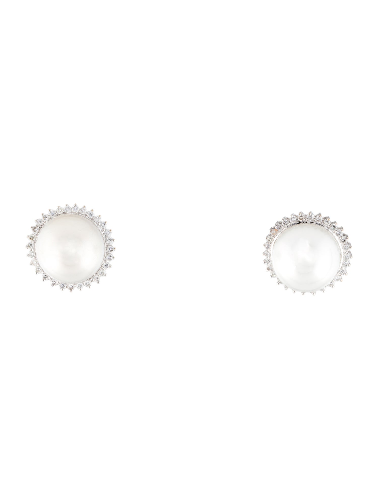 Emsaru 18K Pearl & Diamond Stud Earrings