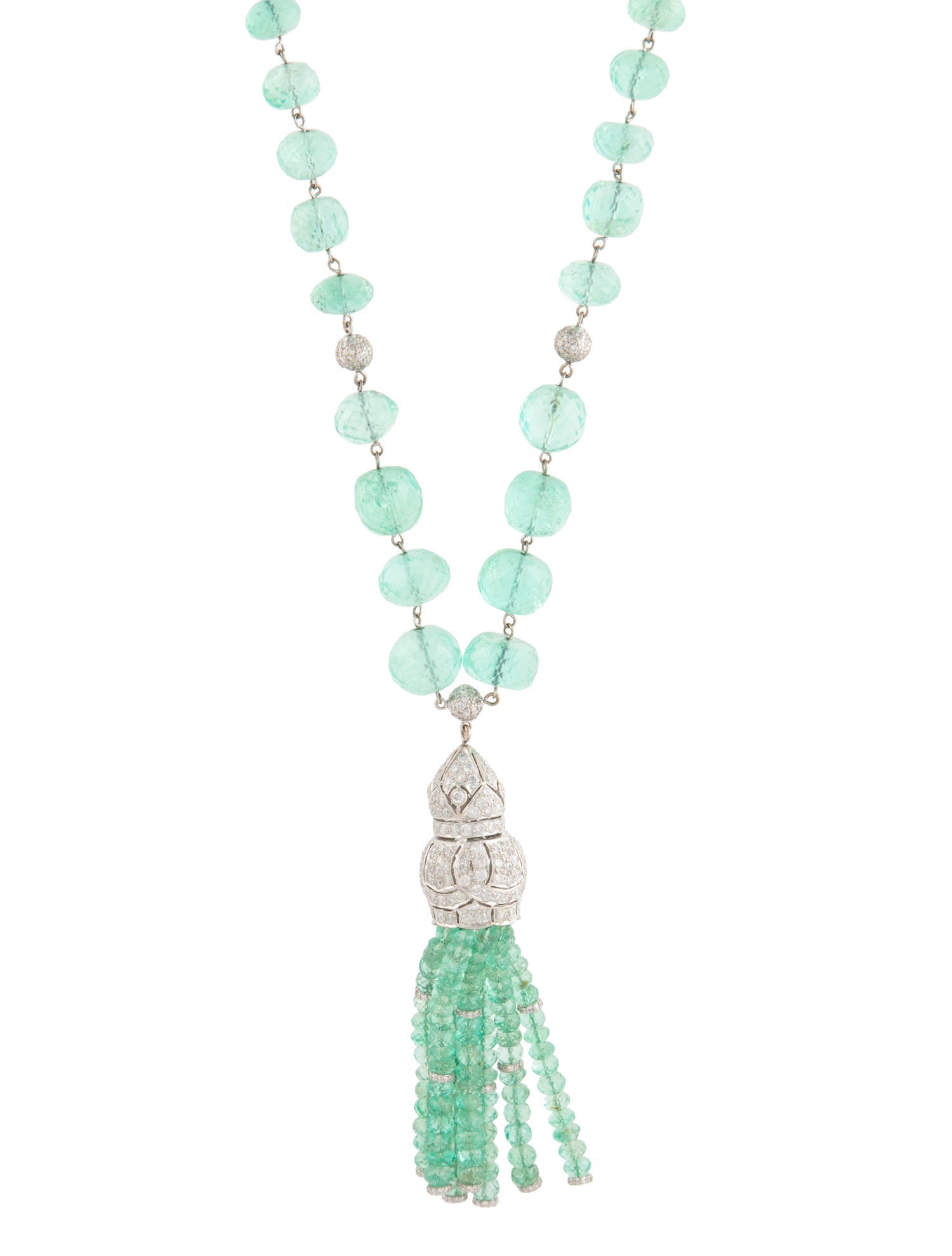 Emsaru 18K Emerald & Diamond Tassel Pendant Necklace