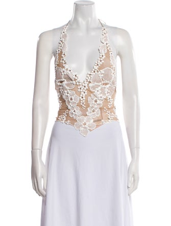 Ema Savahl Nylon Lace Pattern Crop Top