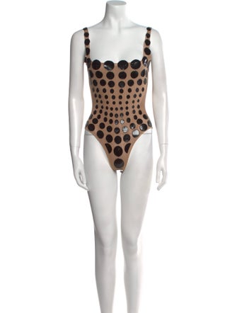 Ema Savahl Polka Dot Print Square Neckline Bodysuit