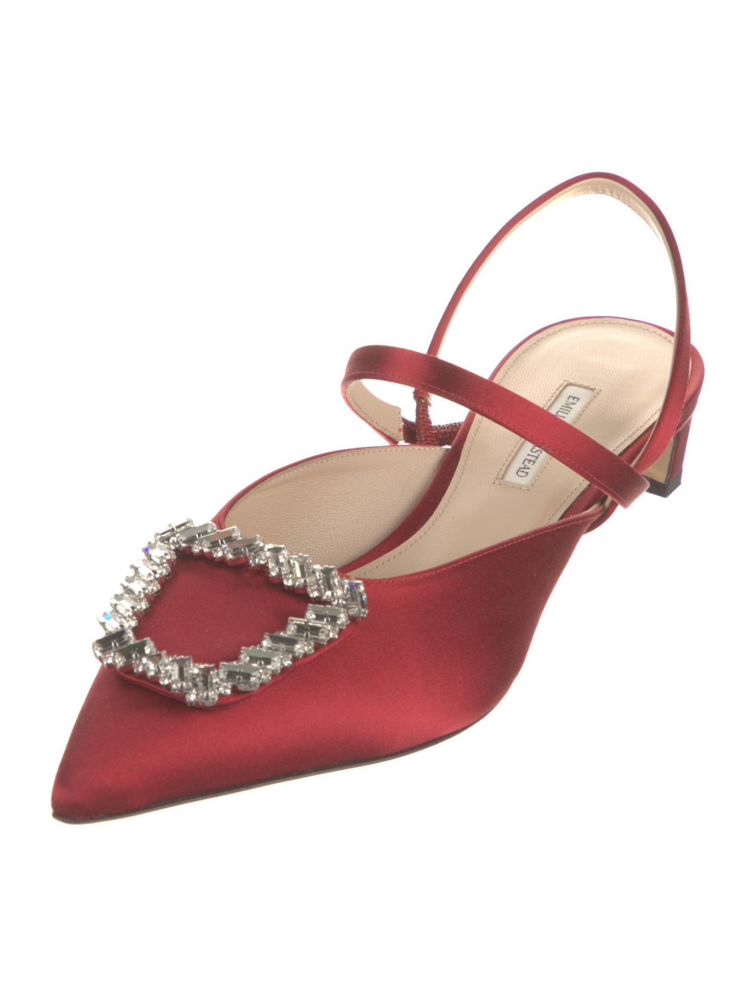 Emilia Wickstead Satin Crystal Embellishments Slingback Pumps