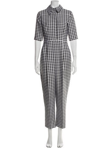 Pre-owned Emilia Wickstead Wool Plaid Print Jumpsuit In White