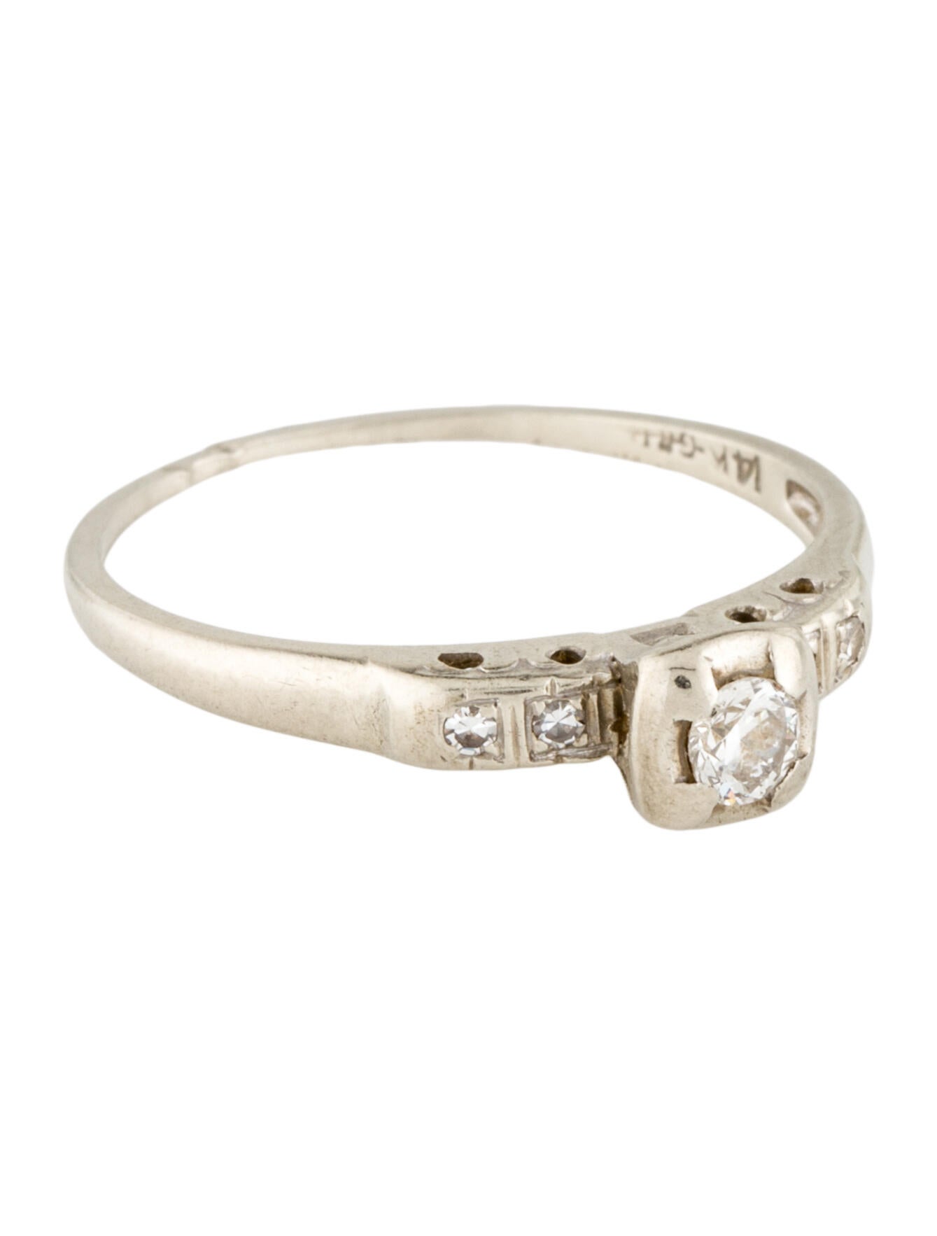 Engagement Ring Vintage 14K Diamond Engagement Ring 14K White Gold