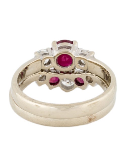 Engagement Ring 14K Ruby & Diamond Three-Stone w/Shadow Ring Set