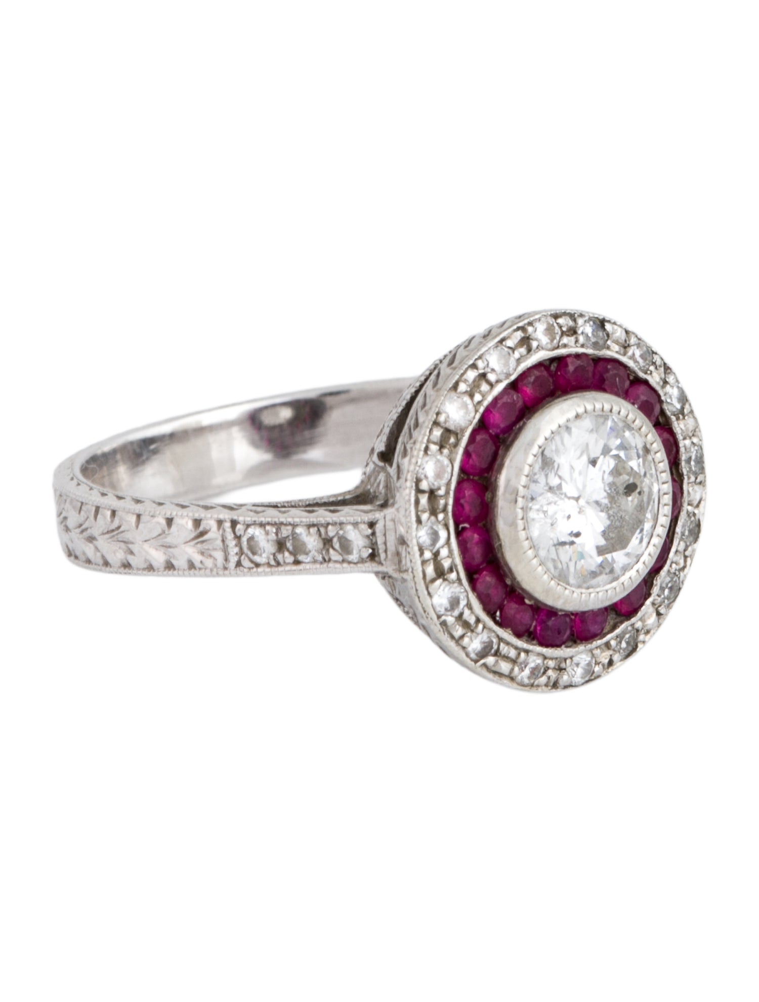 Engagement Ring 14K Ruby & Diamond Double Halo