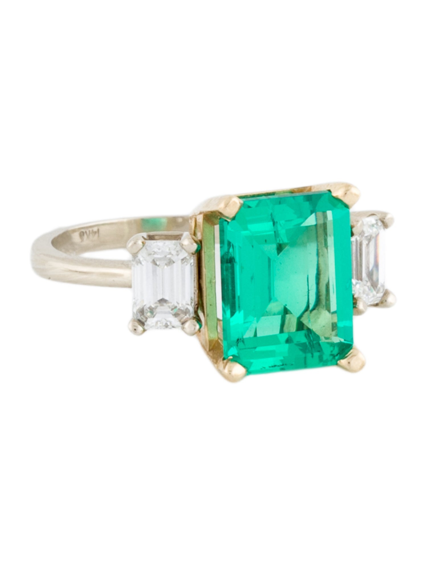 Engagement Ring 3.19ct Lab-Grown Emerald & Lab-Grown Diamond Three-Stone