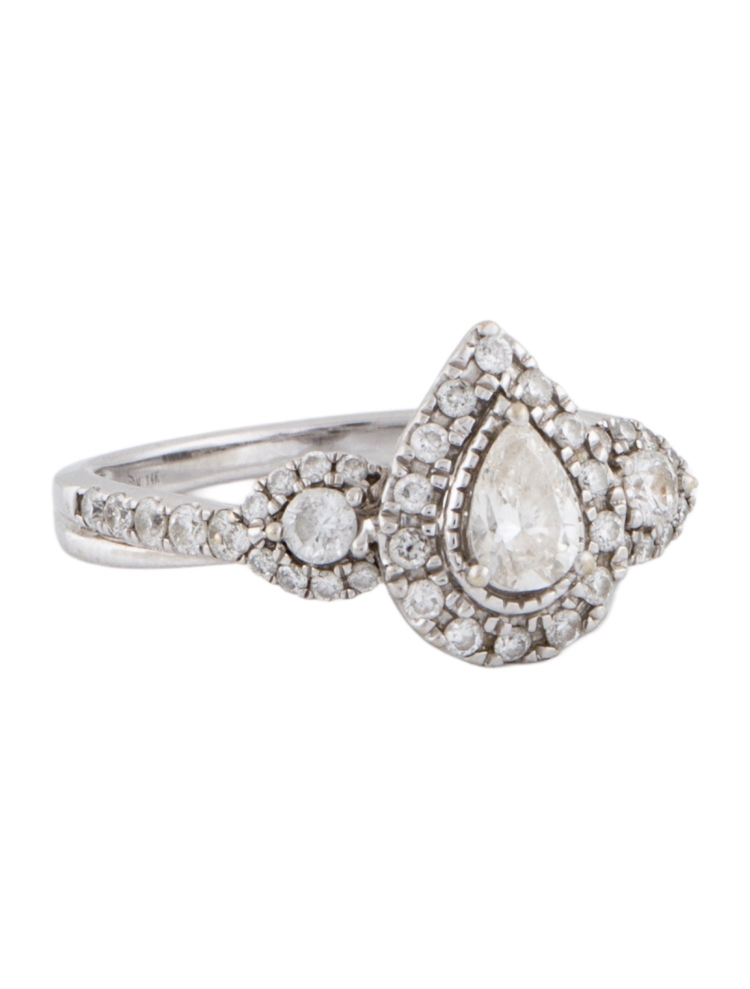 Engagement Ring 14K Diamond Halo Three-Stone Ring