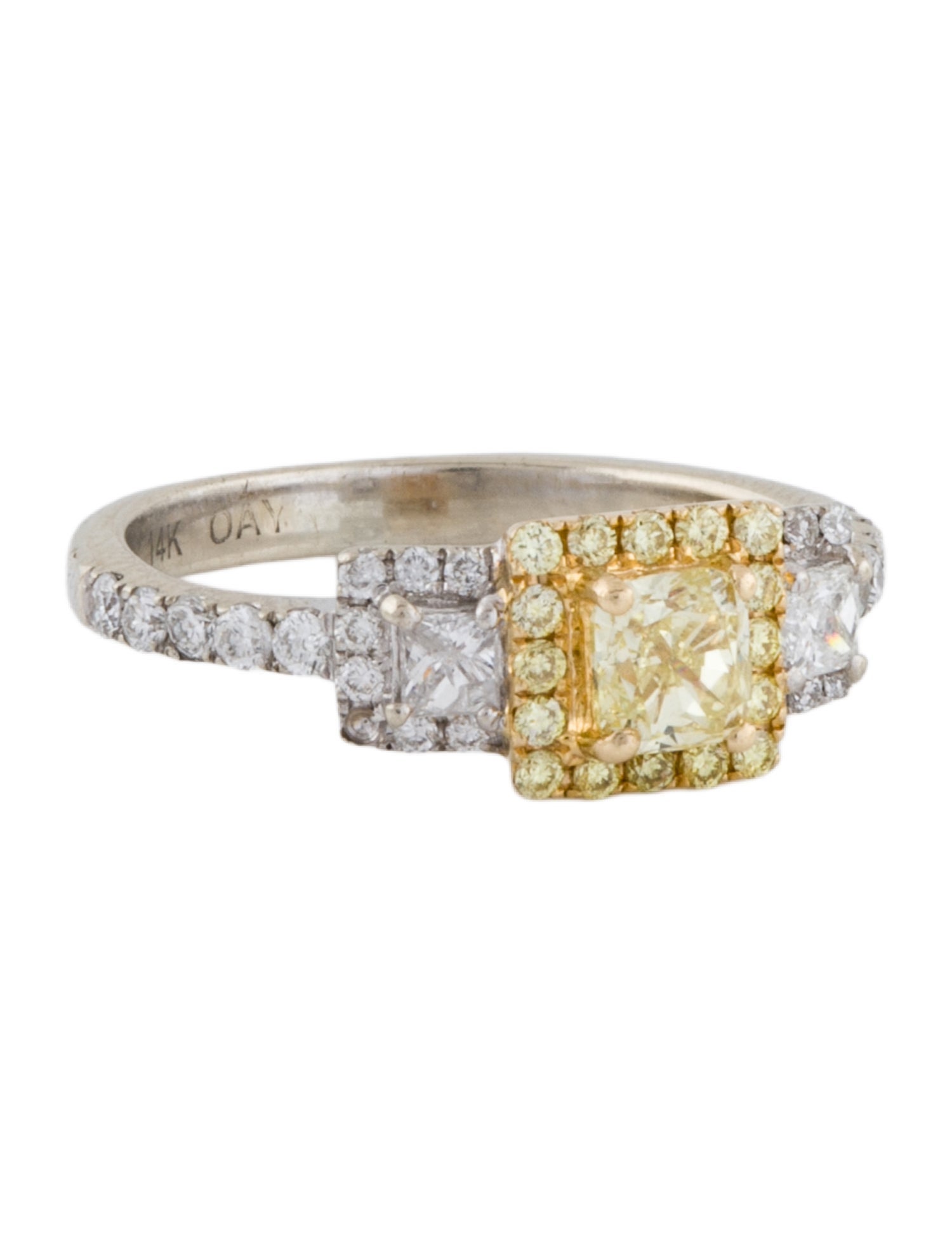 Engagement Ring 14K Diamond Halo Three-Stone Ring