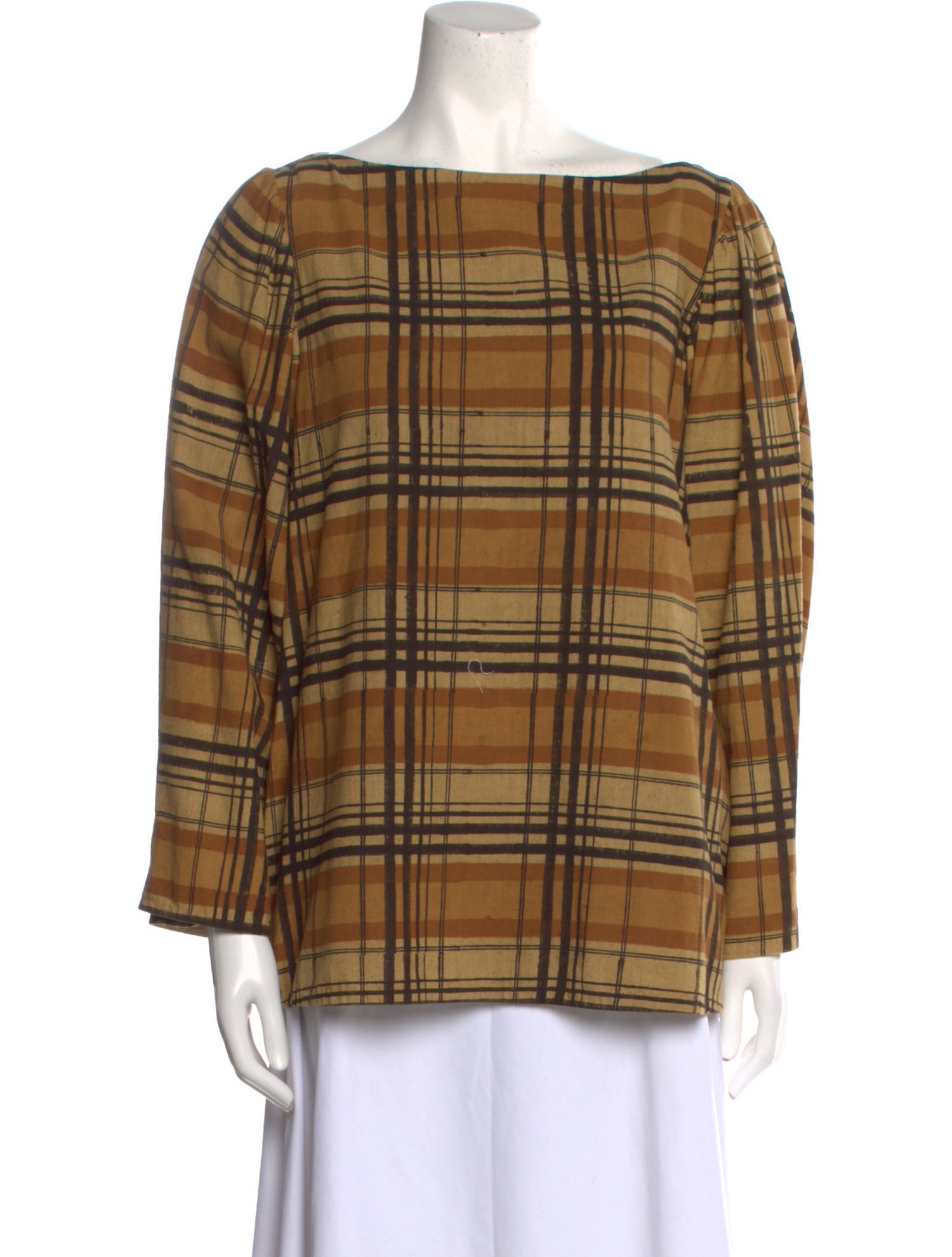 11.11 / eleven eleven Plaid Print Bateau Neckline Blouse
