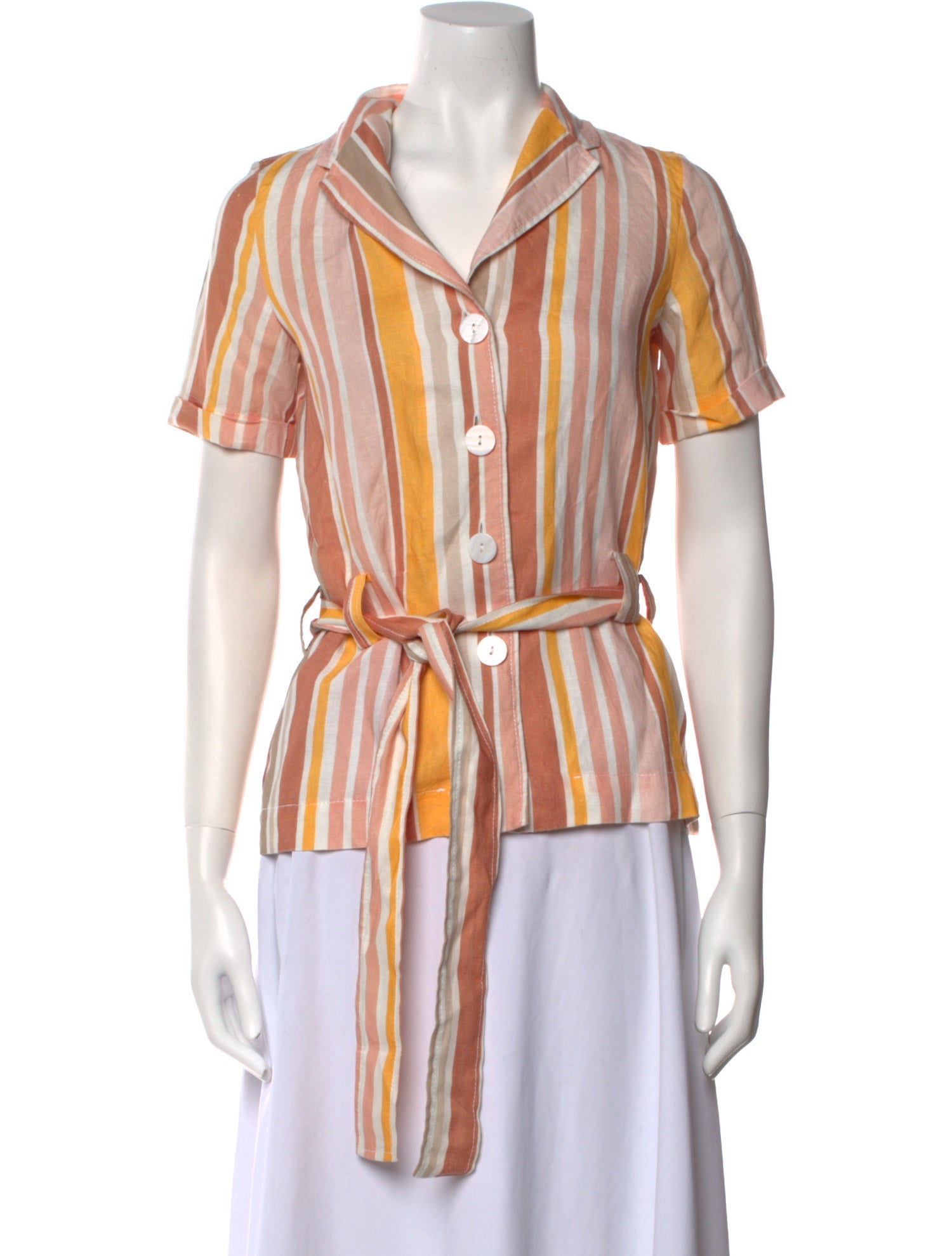 Ephemera Linen Striped Button-Up Top