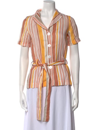 Ephemera Linen Striped Button-Up Top