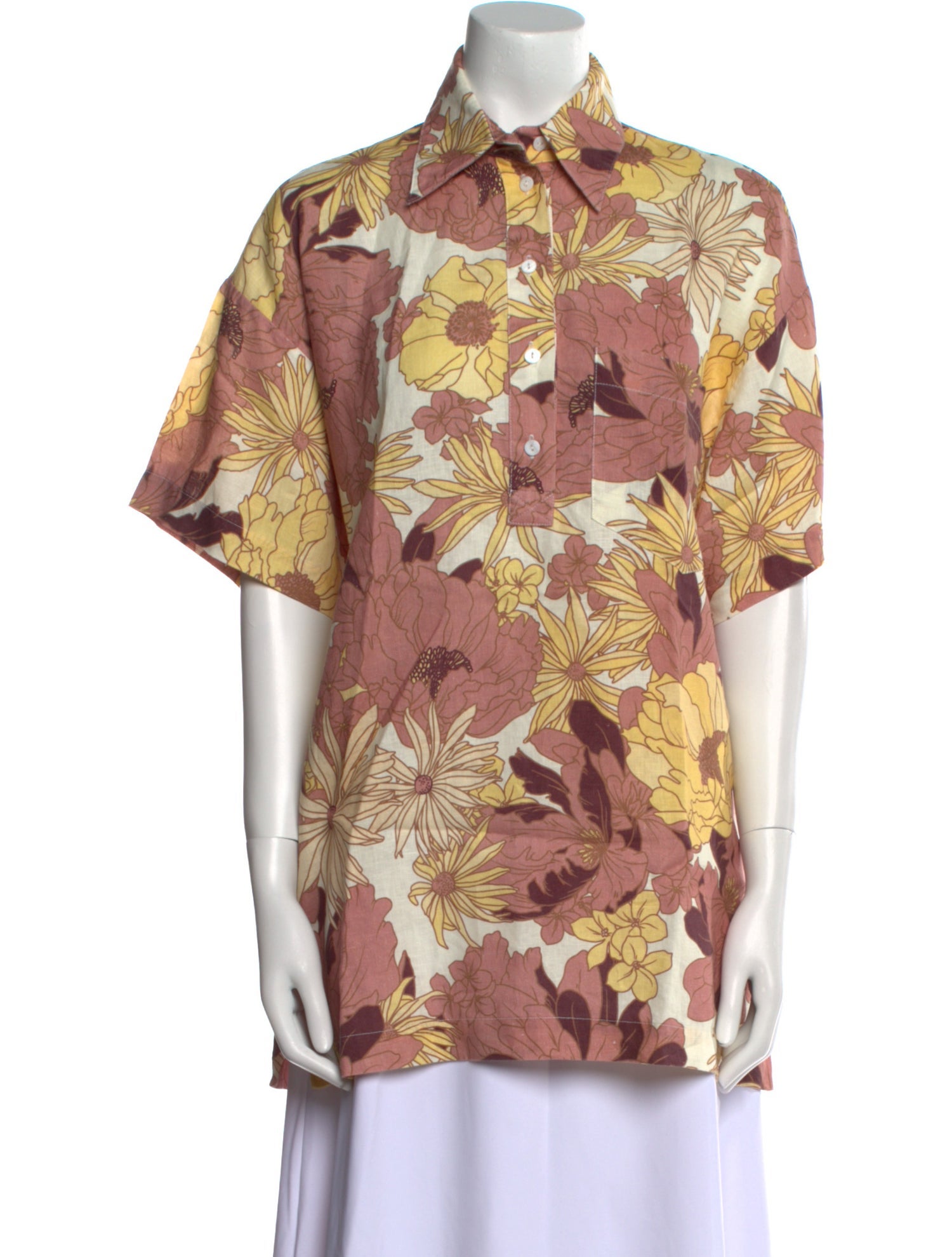 Ephemera Linen Floral Print Button-Up Top