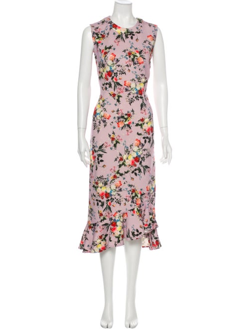 Erdem Floral Print Midi Length Dress Purple
