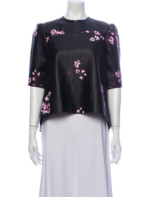 Erdem Leather Floral Print Crop Top Black
