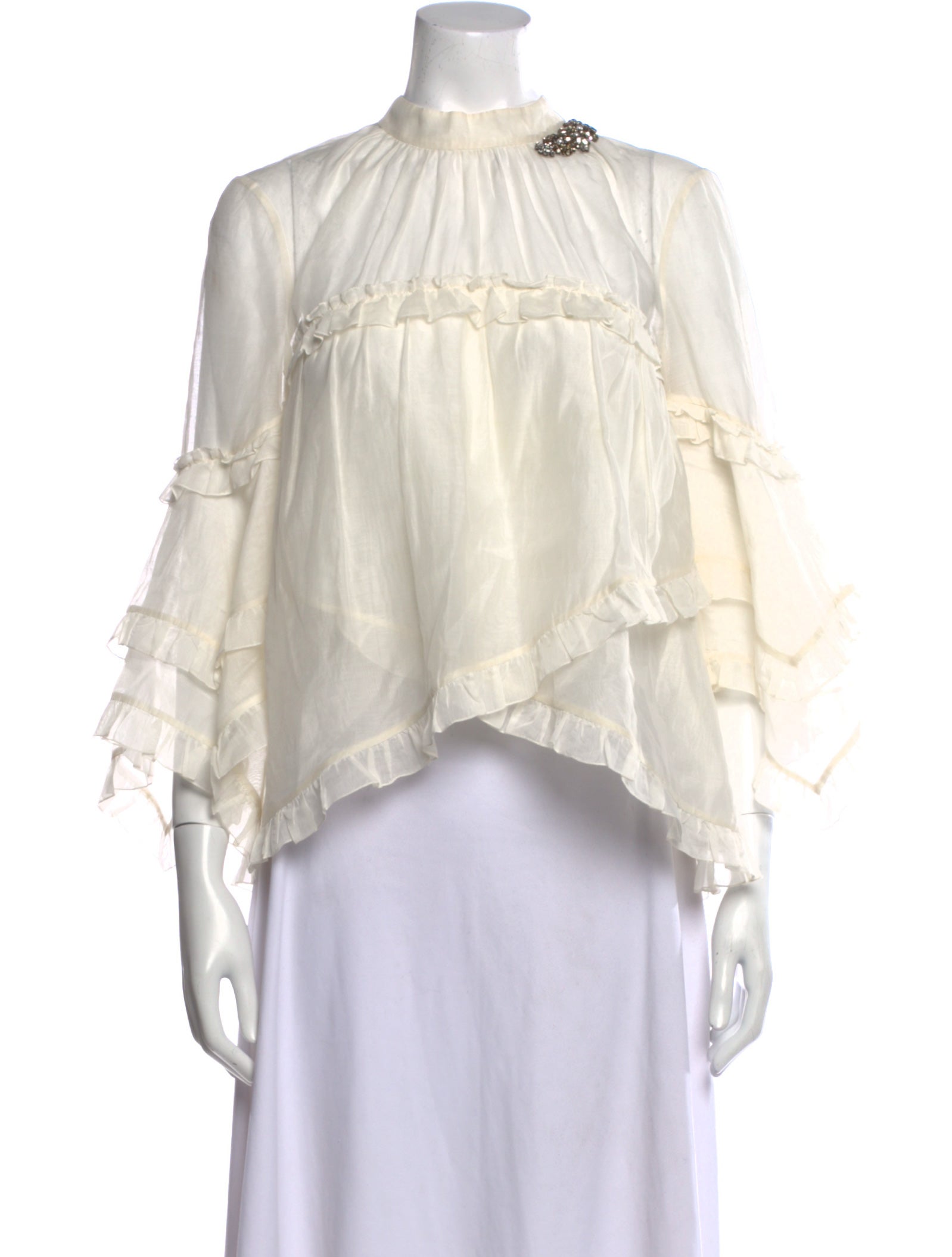 Erdem Mock Neck ThreeQuarter Sleeve Blouse Neutrals Tops, Clothing
