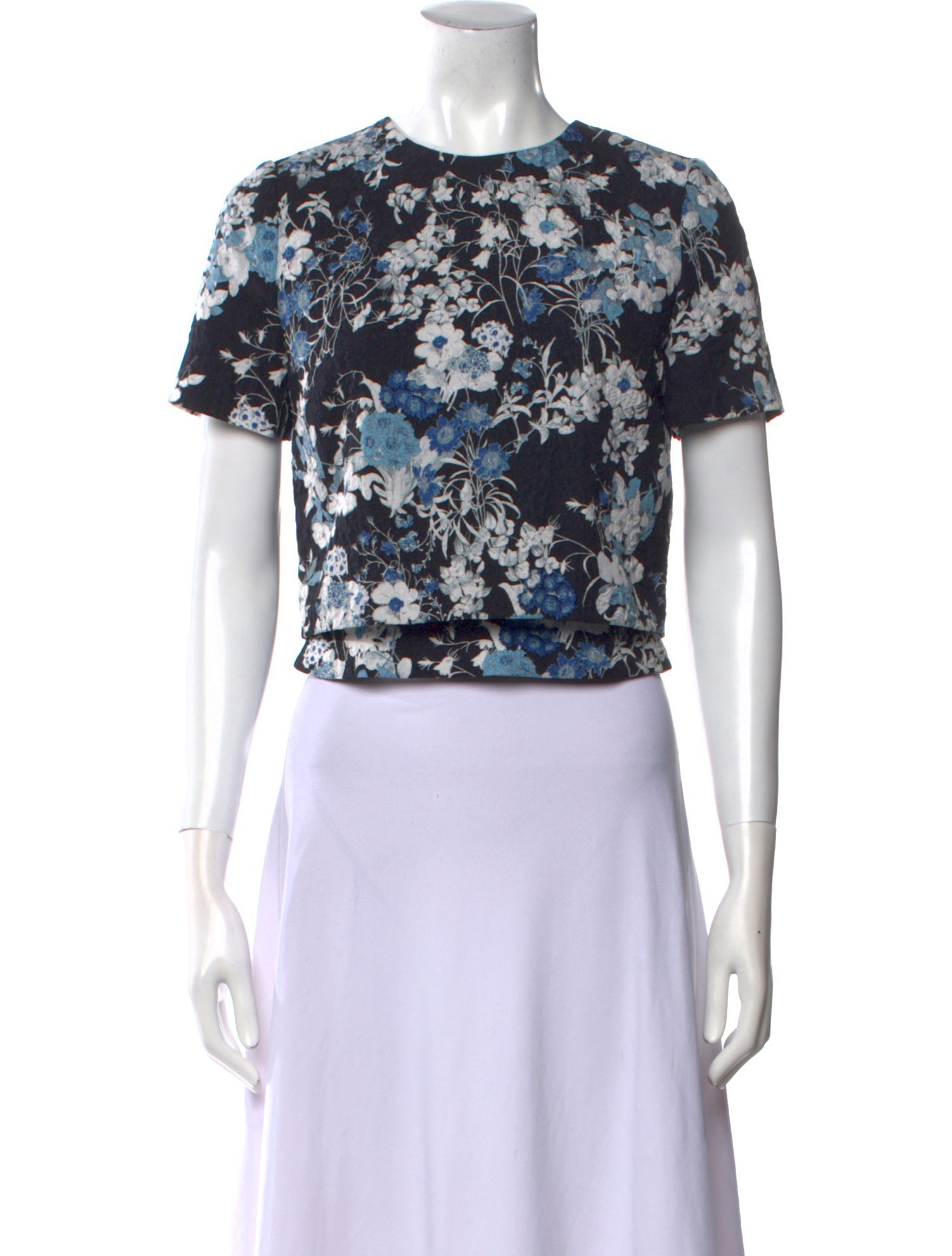 Erdem Floral Print Crew Neck Crop Top