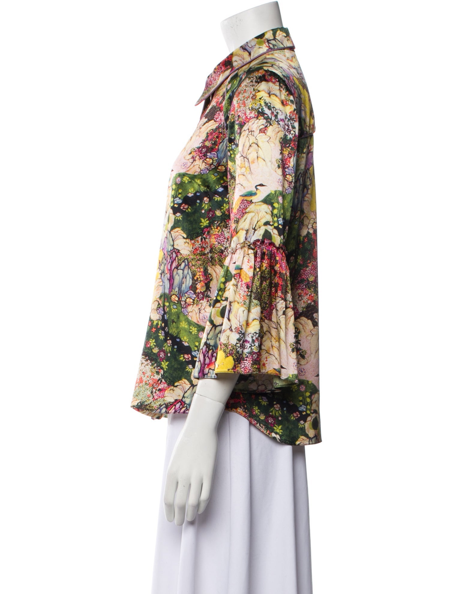 Erdem Floral Print Three-Quarter Sleeve Button-Up Top