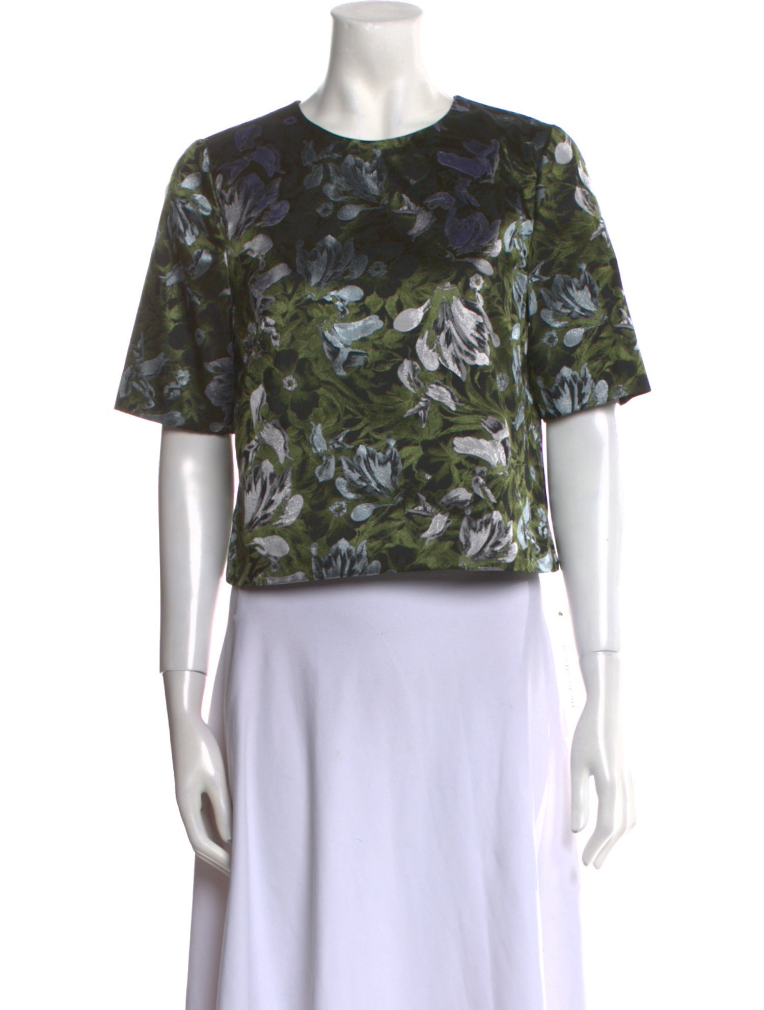 Erdem Floral Print Crew Neck Crop Top