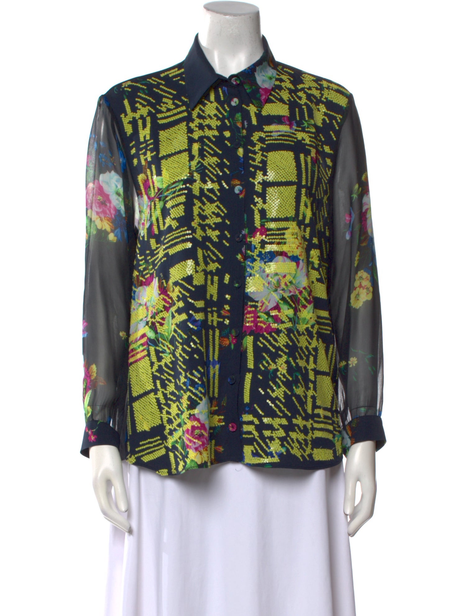 Erdem Silk Printed Button-Up Top