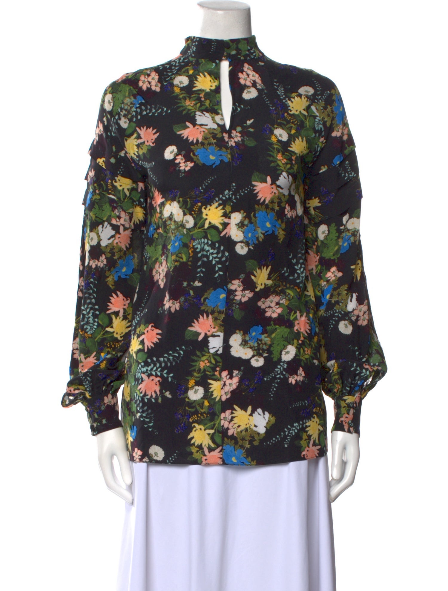 Erdem Floral Print Mock Neck Blouse