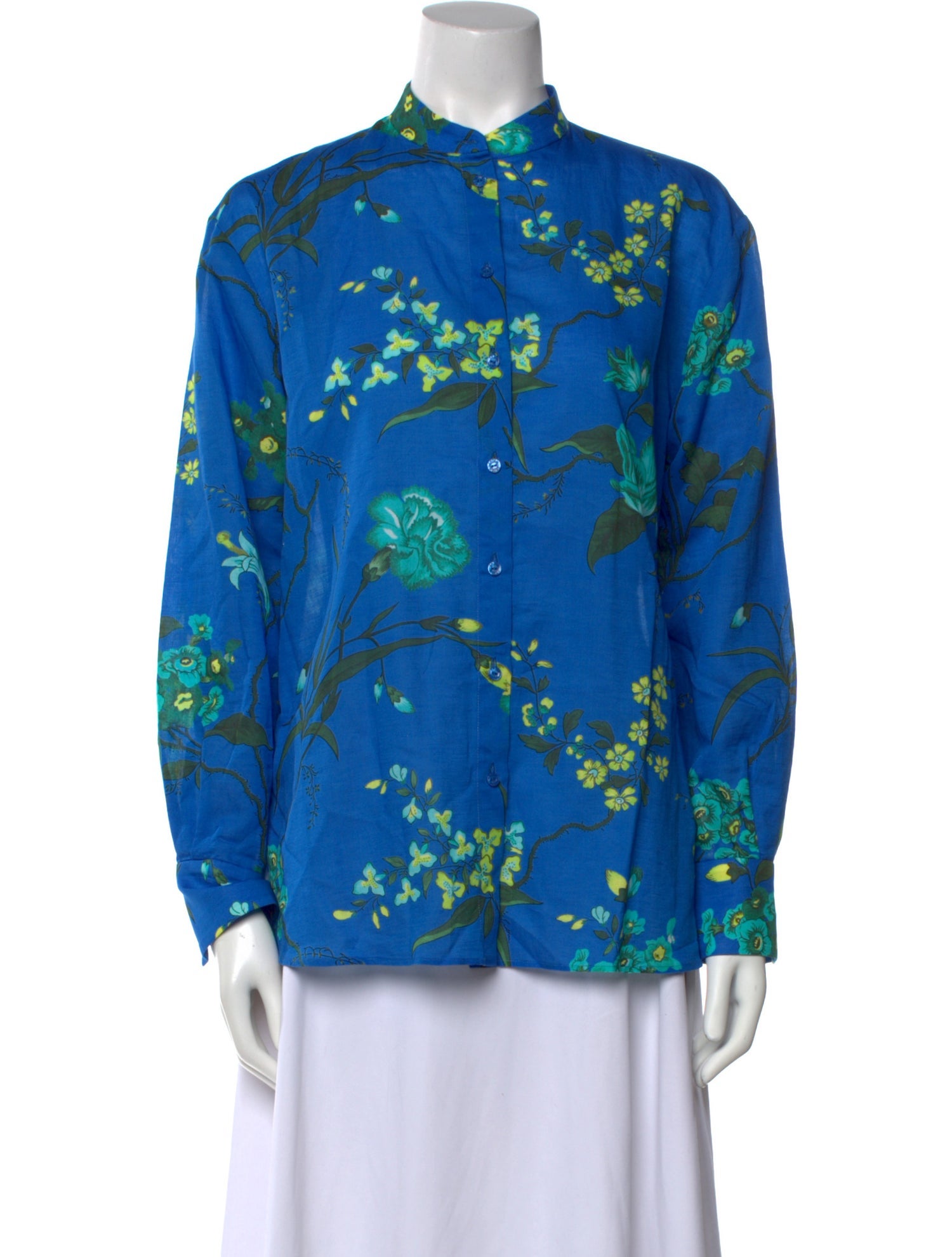 Erdem Floral Print Mock Neck Button-Up Top