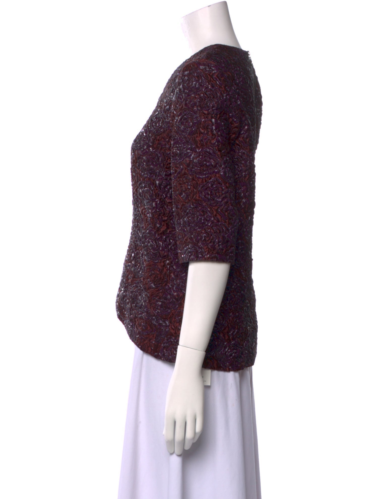 Erdem Crew Neck Three-Quarter Sleeve Crop Top