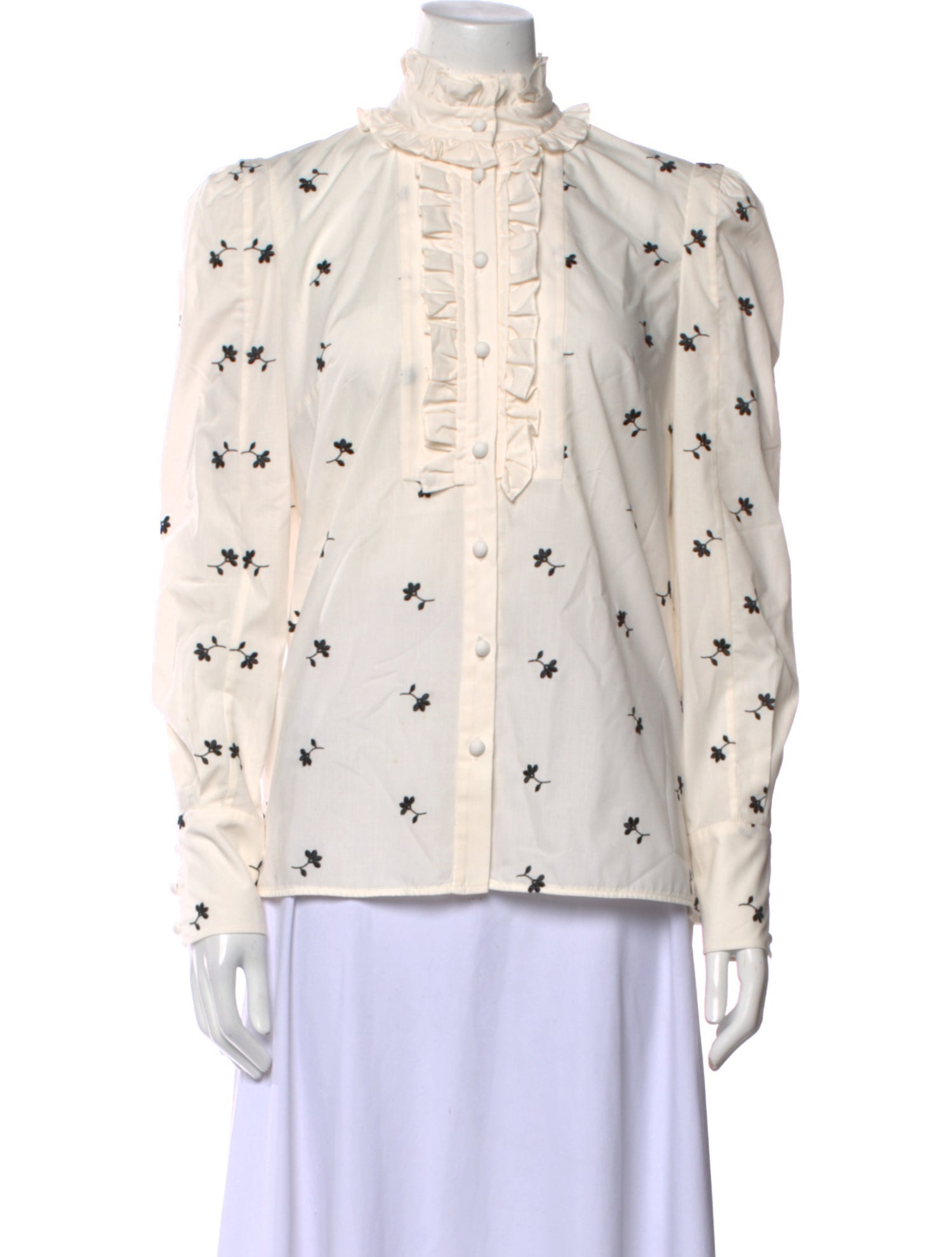 Erdem Printed Mock Neck Button-Up Top