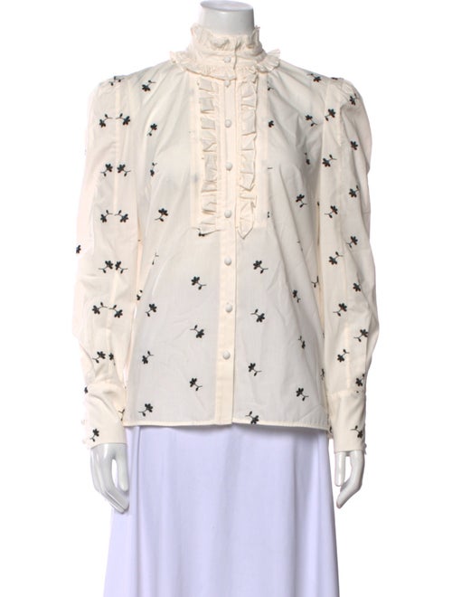Erdem Printed Mock Neck Button-Up Top