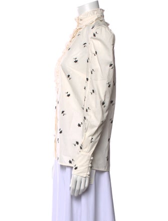 Erdem Printed Mock Neck Button-Up Top