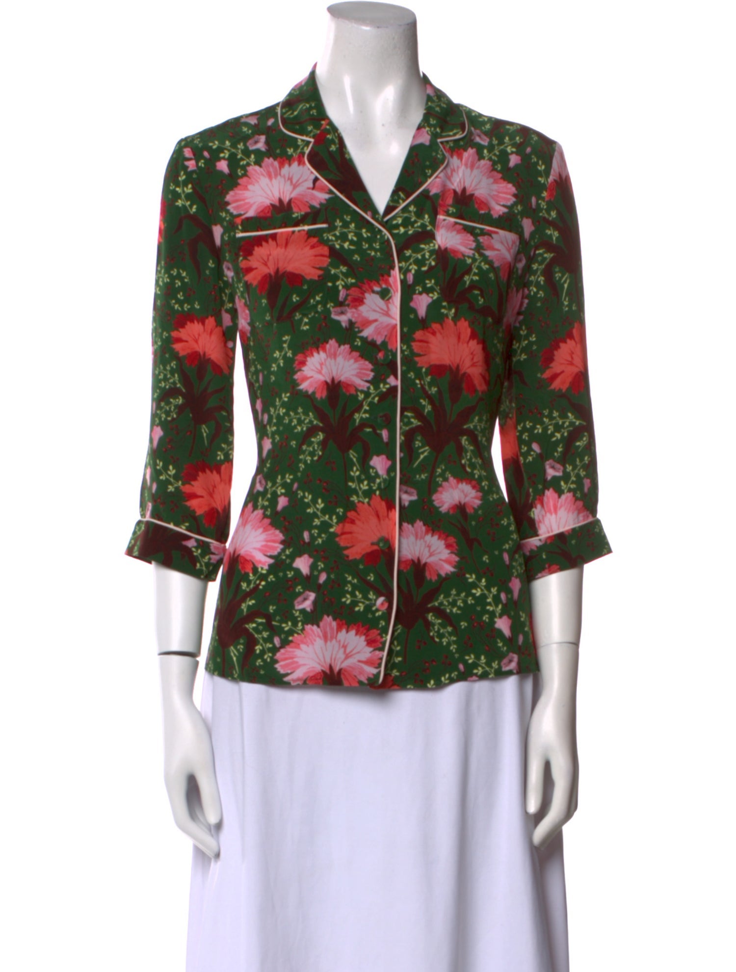 Erdem Silk Floral Print Button-Up Top