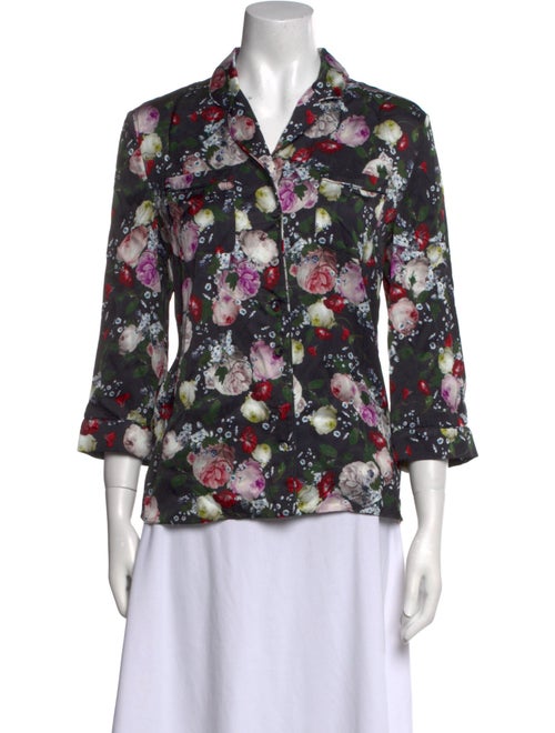 Erdem Floral Print Three-Quarter Sleeve Button-Up Top