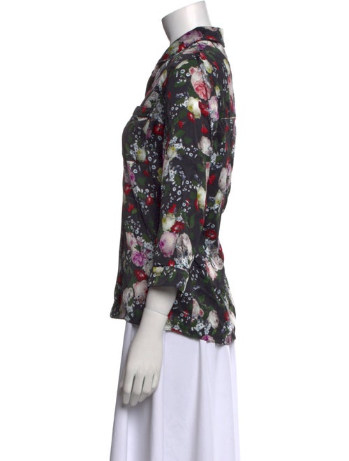Erdem Floral Print Three-Quarter Sleeve Button-Up Top