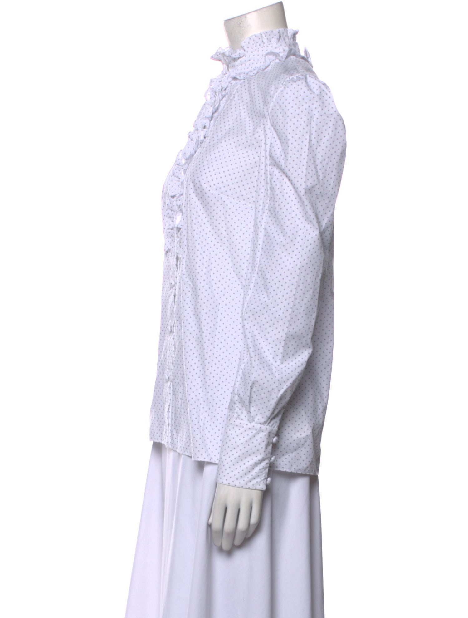 Erdem Polka Dot Print Mock Neck Button-Up Top