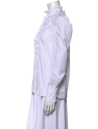 Erdem Polka Dot Print Mock Neck Button-Up Top