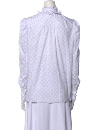 Erdem Polka Dot Print Mock Neck Button-Up Top