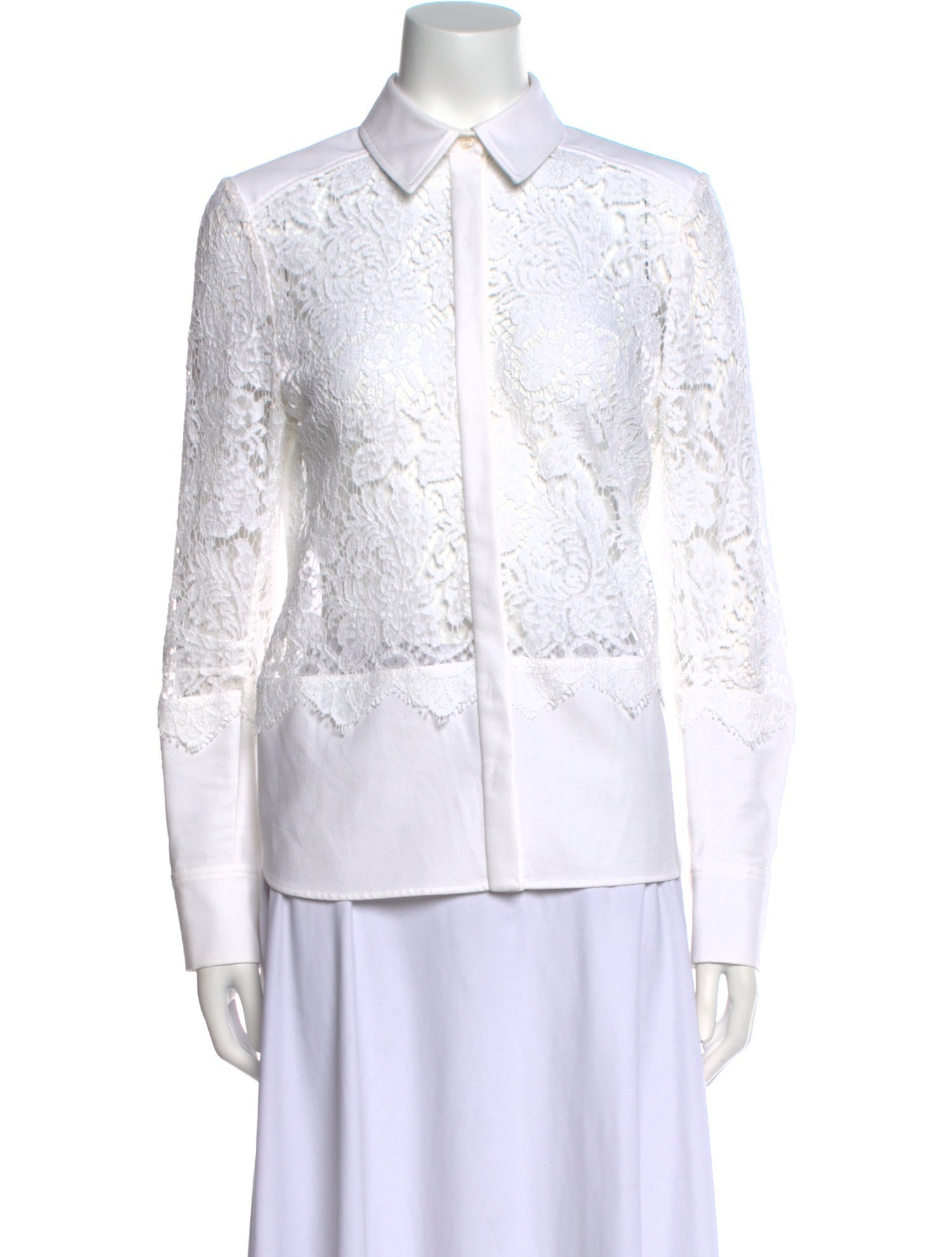 Erdem Lace Pattern Long Sleeve Button-Up Top