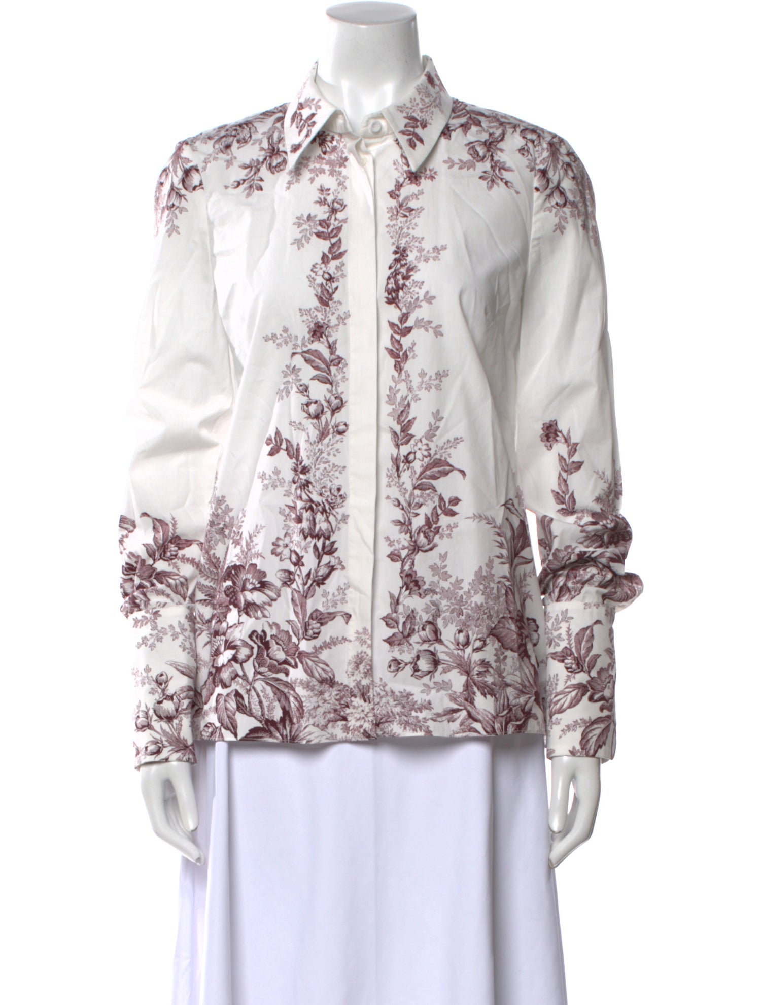 Erdem Floral Print Mock Neck Button-Up Top