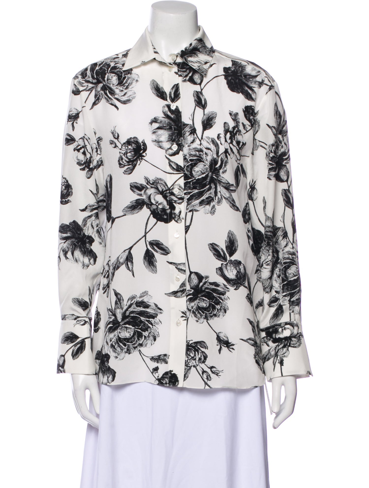 Erdem Silk Floral Print Button-Up Top