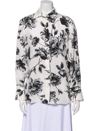 Erdem Silk Floral Print Button-Up Top