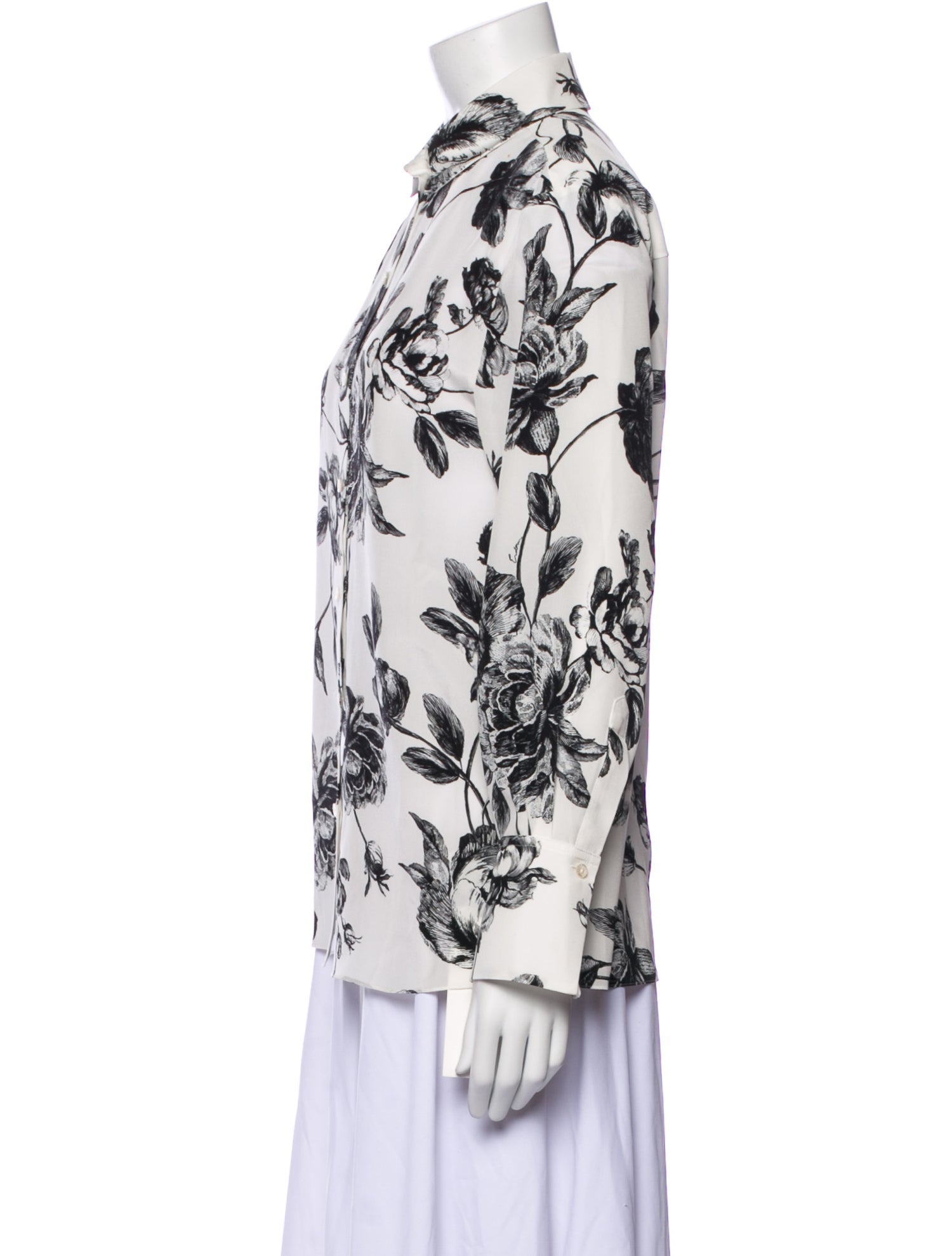 Erdem Silk Floral Print Button-Up Top