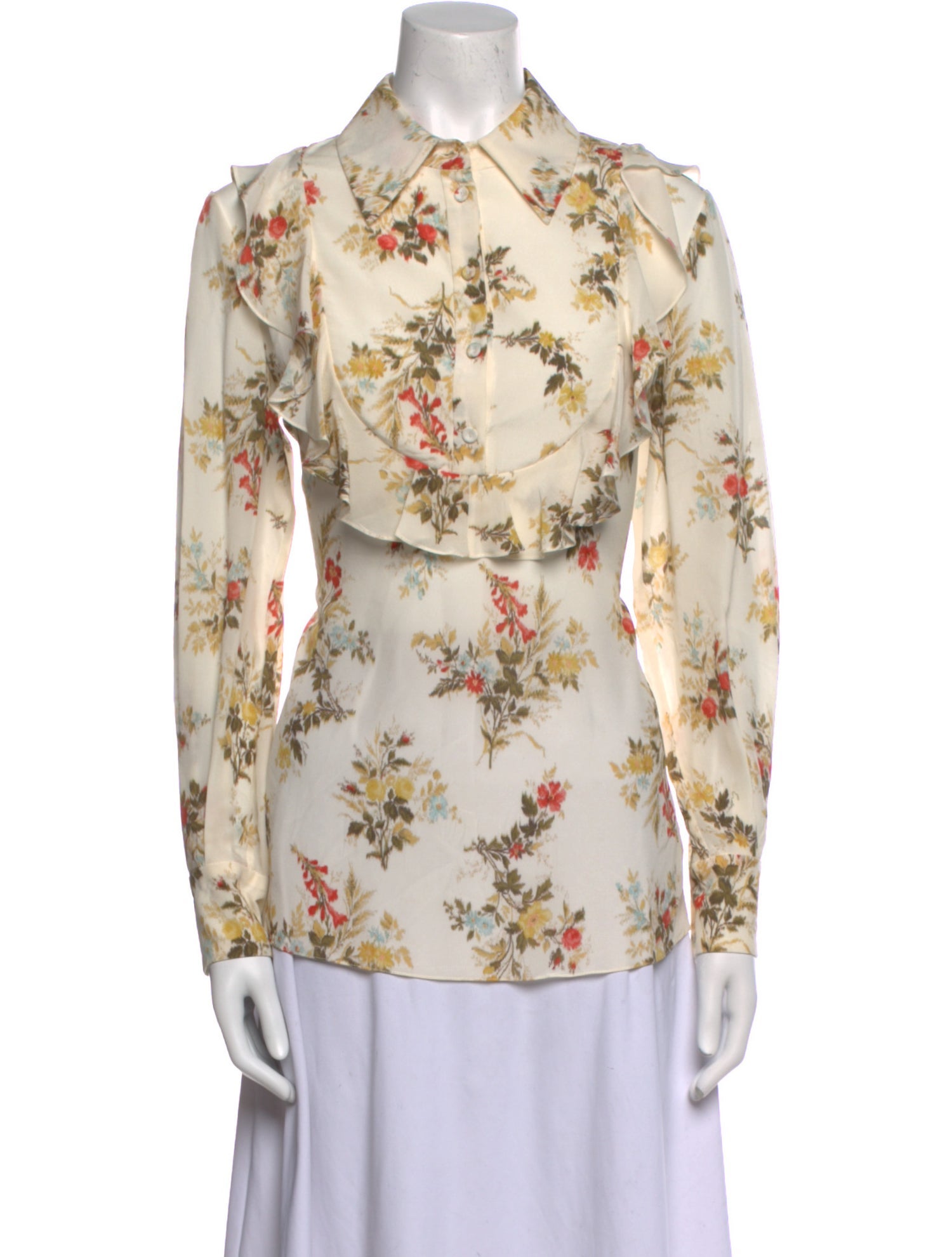 Erdem Silk Floral Print Button-Up Top